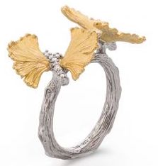 [MI.COLO.0010130] Butterfly Ginkgo 18k Yellow Gold & Sterling Double Butterfly Ring
