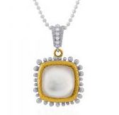 [MI.COLO.0010138] Molton 18k Yellow Gold &amp; Sterling 14m Cushion Mother Of Pearl Pendant