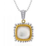 [MI.COLO.0010138] Molton 18k Yellow Gold & Sterling 14m Cushion Mother Of Pearl Pendant