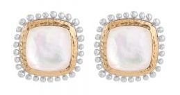 [MI.COLO.0010139] Molton 18k Yellow Gold &amp; Sterling 12m Cushion Mother Of Pearl Earrings