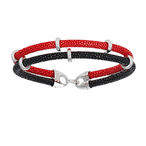 [DA.FASH.0010726] Double Bone Double Black/Red Stingray W/Silver Tone Beads Bracelet
