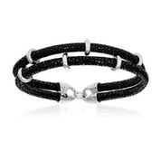 [DA.FASH.0010727] Double Bone Double Black Stingray W/Silver Tone Beads Bracelet