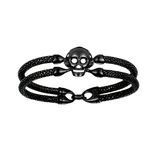[DA.FASH.0010742] Double Bone Single Skull Black/Black Stingray Bracelet