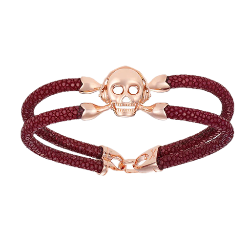 [DA.FASH.0010744] Double Bone Single Skull Pink/Red Wine Stingray Bracelet