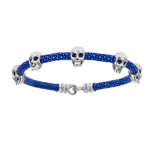 [DA.FASH.0010748] Double Bone Multi Skull Silver/Blue Stingray Bracelet