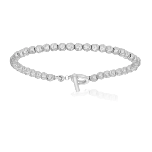 [DA.FASH.0010754] Double Bone Medium Beads Silver 925, Plated White Gold Matte Bracelet