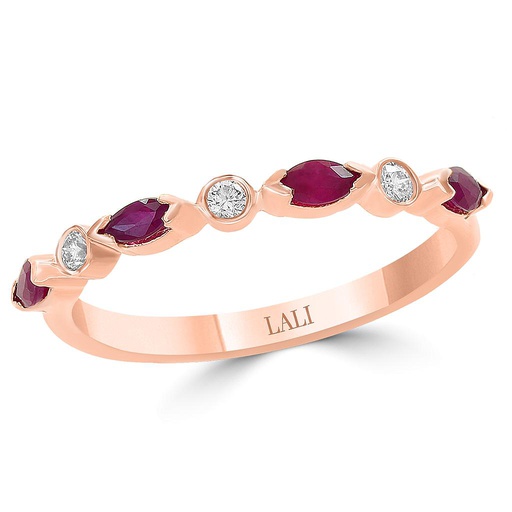 [LA.COLO.0010818] 14k Rose Gold 4 Marquise Ruby & 3 Round Diamond Band