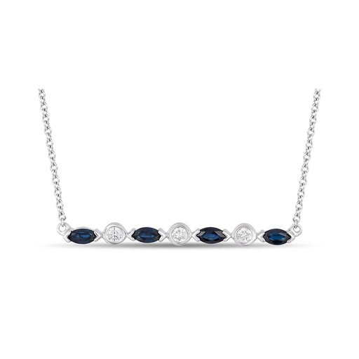 [LA.COLO.0010822] 14k White Gold 4 Marquise Sapphire & 3 Round Diamond Necklace