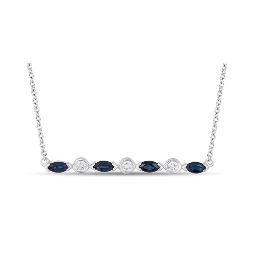 [LA.COLO.0010822] 14k White Gold 4 Marquise Sapphire &amp; 3 Round Diamond Necklace