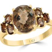 [LA.COLO.0010826] 14k Yellow Gold Oval Smokey Quartz W/6 Round Smokey Quartz Ring