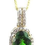 [LA.COLO.0010832] 14k Yellow Gold Oval Chrome Diopside & Diamonds Pendant & Chain