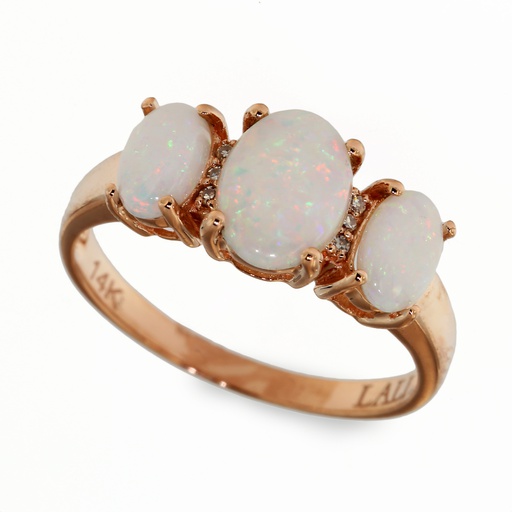 [LA.COLO.0010833] 14k Rose Gold 3 Australian Opal &amp; 6 Diamond Ring