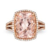 [LA.GEMS.10836] 14k Rose Gold Cushion Morganite &amp; Diamond Ring