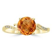 [LA.GEMS.10837] 14k Yellow Gold Round Citrine &amp; Diamond Ring