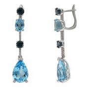 [LA.COLO.0010839] 14k White Gold London Blue Topaz, Swiss Blue Topaz &amp; Diamond Drop Earrings