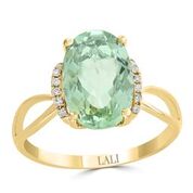 [LA.COLO.0010843] 14k Yellow Gold Oval Green Amethyst &amp; 12 Diamond Ring