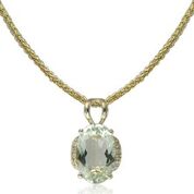 [LA.COLO.0010844] 14k Yellow Gold Oval Green Amethyst & 12 Diamond Pendant & Chain