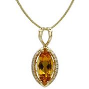 [LA.COLO.0010846] 14k Yellow Gold Marquise Citrine &amp; 18 Diamond Pendant &amp; Chain