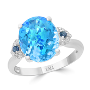 [LA.GEMS.10848] 14k White Gold Oval London Blue Topaz &amp; Diamond Ring