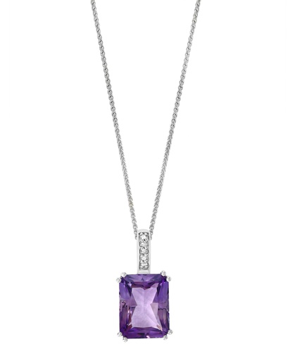 [LA.GEMS.10849] 14k White Gold Octagon Amethyst Pendant & Chain