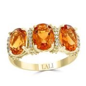 [LA.GEMS.10854] 14k Yellow Gold 3 Oval Citrine & 20 Round Diamond Ring