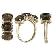 [LA.COLO.0010857] 14k Yellow Gold 3 Oval Smokey Quartz & 20 Round Diamond Ring