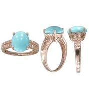 [LA.COLO.0010861] 14k Rose Gold Oval Turquoise &amp; 2 Row Diamond Ring