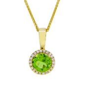 [LA.GEMS.10874] 14k Yellow Gold Peridot & Diamond Pendant & Chain