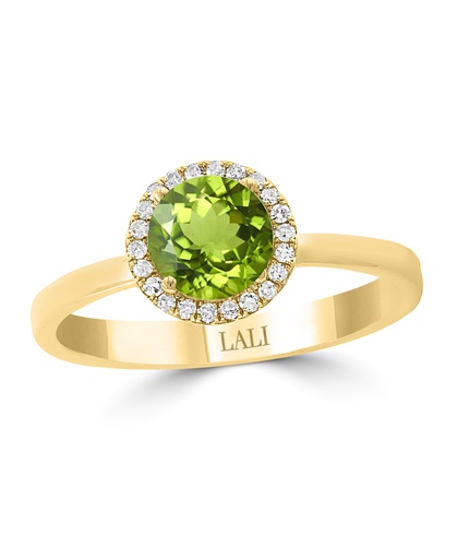 [LA.GEMS.10875] 14k Yellow Gold Peridot &amp; Diamond Halo Ring