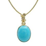 [LA.GEMS.10877] 14k Yellow Gold Turquoise & Diamond Pendant & Chain