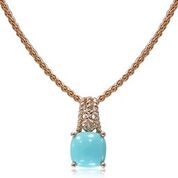 [LA.COLO.0010879] 14k Rose Gold Turquoise &amp; Diamond Pendant &amp; Chain