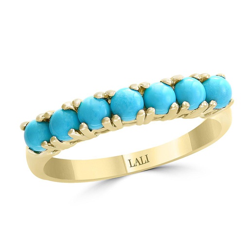 [LA.GEMS.10880] 14k Yellow Gold 7 Round Turquoise Ring