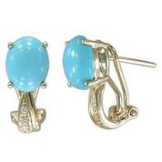 [LA.COLO.0010882] 14k Yellow Gold Oval Turquoise Diamond Earrings
