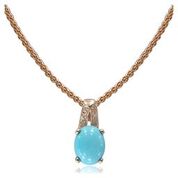 [LA.COLO.0010885] 14k Rose Gold 9 X 7 Oval Turquoise & Diamond Pendant & Chain