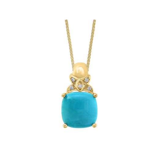 [LA.COLO.0010889] 14k Yellow Gold Cushion Turquoise & Diamond Pendant & Chain