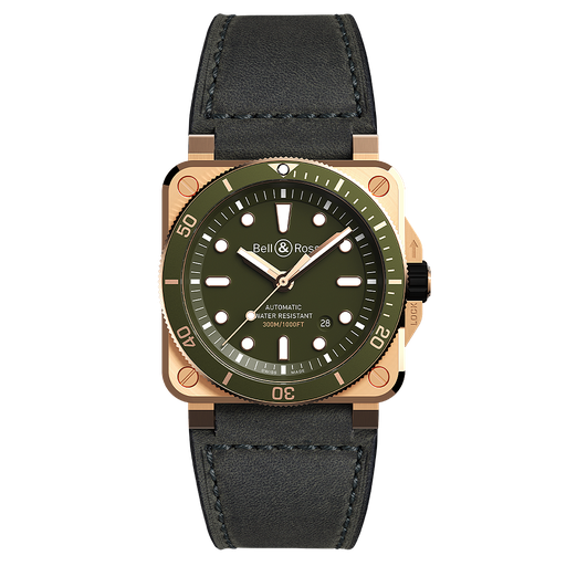 [BE.WATC.0019405] Bell & Ross Green Db Diver Bronze On Calfskin