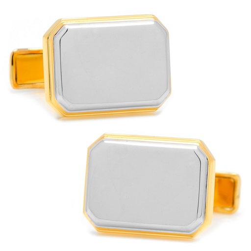 [CU.CUFF.0026541] Sterling Silver Two Tone Rectangular Engravable Cufflinks
