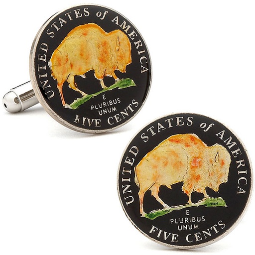 [CU.CUFF.0026685] Hand Painted American Buffalo Nickel Coin Cufflinks