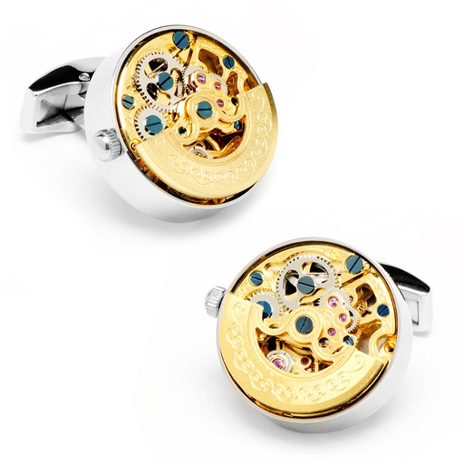 [CU.CUFF.0026967] Gold & Silver Kinetic Watch Movement Cufflinks