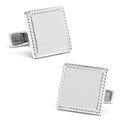 [CU.CUFF.0027030] Sterling Silver Rope Border Square Engravable Cufflinks