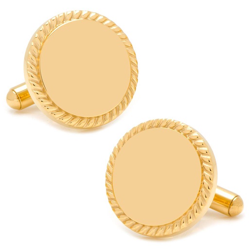 [CU.CUFF.0027093] 14k Gold Plated Rope Border Round Engravable Cufflinks