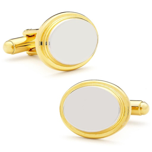 [CU.CUFF.0027096] Two Tone Stainless Steel Oval Step Engravable Cufflinks