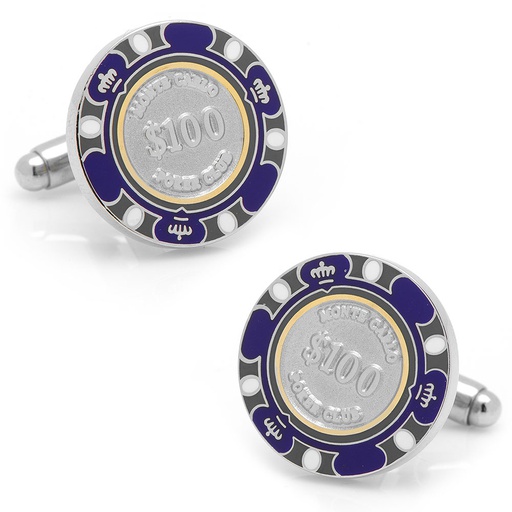 [CU.CUFF.0027157] $100 Purple Poker Chip Cufflinks