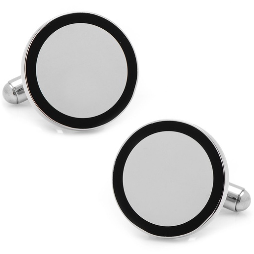 [CU.CUFF.0027362] Stainless Steel Round Engravable Framed Cufflinks
