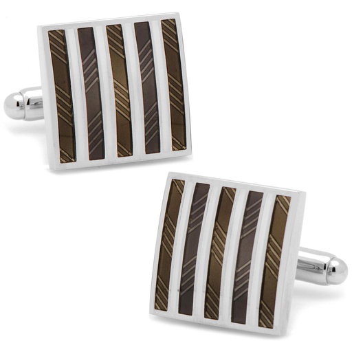 [CU.CUFF.0027397] Black & White Striped Square Cufflinks
