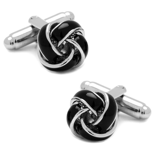 [CU.CUFF.0027570] Black & Silver Knot Cufflinks