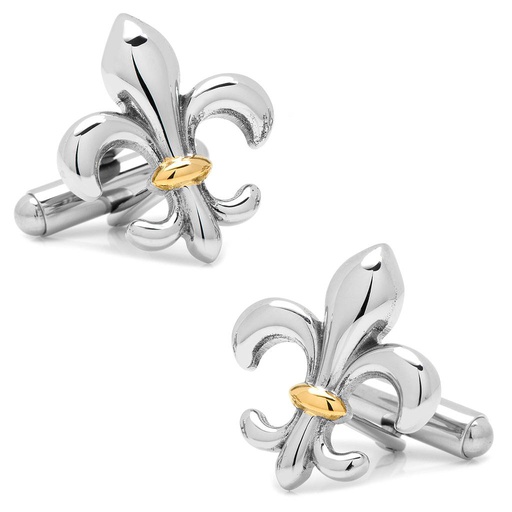 [CU.CUFF.0027847] Stainless Steel Two-Tone Fleur De Lis Cufflinks
