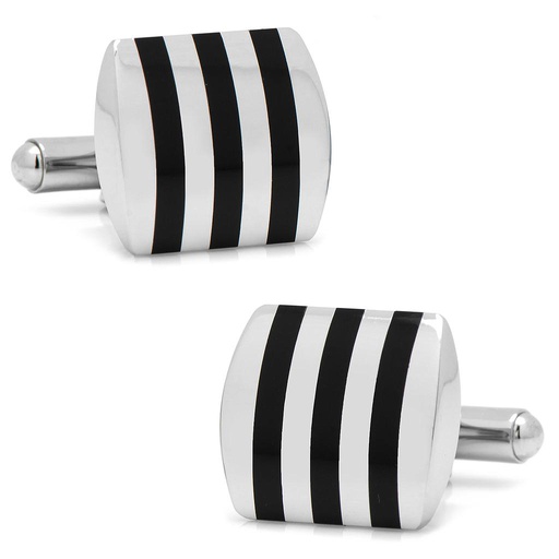 [CU.CUFF.0027856] Stainless Steel Striped Onyx Cufflinks