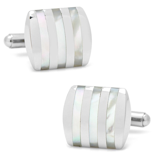 [CU.CUFF.0027857] Stainless Steel Striped Mother Of Pearl Cufflinks