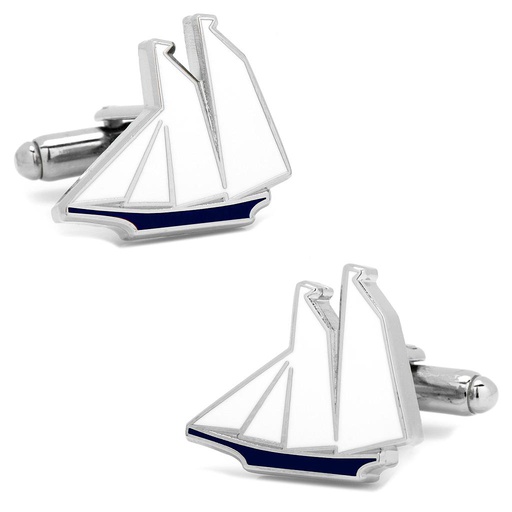 [CU.CUFF.0027940] Blue & White Sailboat Cufflinks